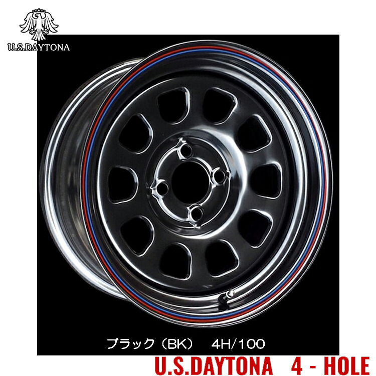【お買い物マラソン 7/19(日)20:00～】15インチ 4H100 7J 7J+30 4穴 レッドライン U.S デイトナ ホイール (1本/2本/4本) BK(ブラック) Trust Japan RED LINE U.S.Daytona 4HOLE 送料無料 トラストジャパン｜カーパーツ倉庫