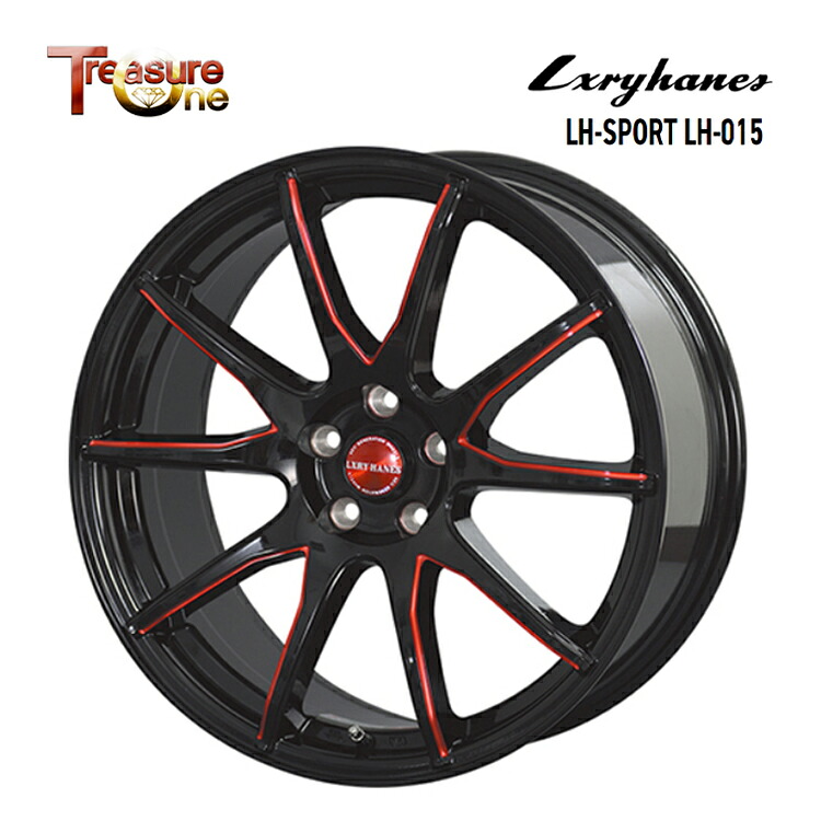 【お買い物マラソン 7/19(日)20:00~】18インチ 5H114.3 7J 7J+48 5穴 ラグジーヘインズ LHスポーツ LH-015 ホイール (1本/2本/4本) ブラック・マシニングレッドクリア TreasureOne Lxryhanes LH-SPORT LH-015 送料無料 トレジャーワン|カーパーツ倉庫
