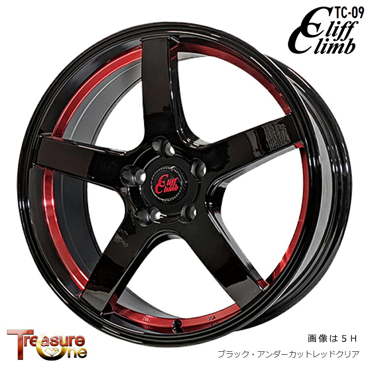 【お買い物マラソン 7/19(日)20:00～】17インチ 5H114.3 7J 7J+38 5穴 クリフクライム TC-09 ホイール (1本/2本/4本) ブラック・アンダーカットレッドクリア(BKUR) TreasureOne CliffClimb TC-09 送料無料 トレジャーワン｜カーパーツ倉庫 30,173円