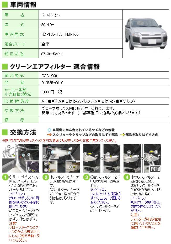 楽天市場 Denso クリーンエアフィルター プロボックス Ncp160 Ncp165 Nsp160 トヨタ エアコンフィルター デンソー 車用品 メンテナンス用品 エアコンケア 3 980円 税込 以上で沖縄 離島以外 送料無料 クルマノブヒンヤ 楽天市場店