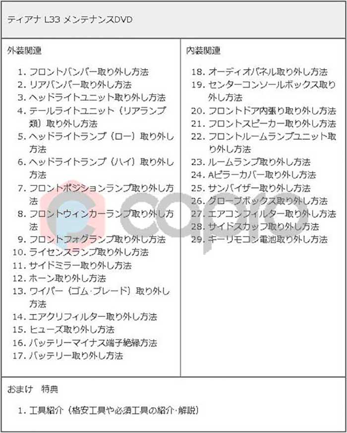 ティアナ L33 内装 メンテナンスdvd Vol 1 外装のドレスアップ改造 メール便送料無料 工賃節約 通常版