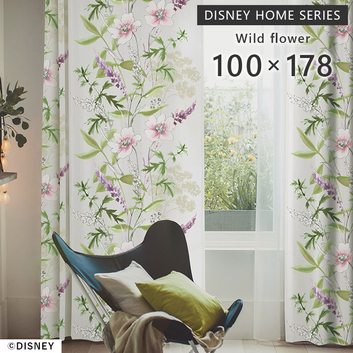 楽天市場】既製カーテン ミッキー ワイルドフラワー M1157 幅 100×丈