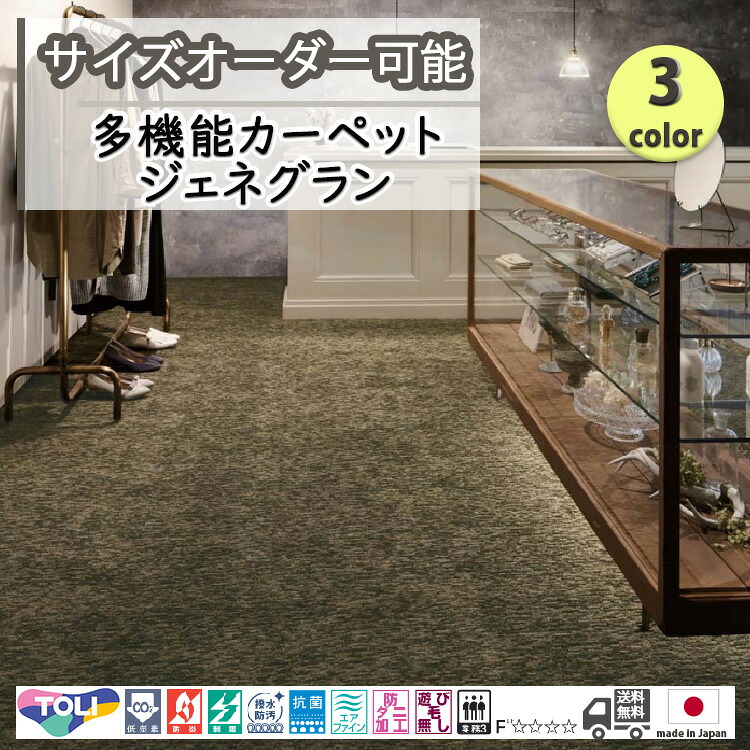 東リ 日本製 多機能カーペット ジェネグラン消臭/抗菌/防炎/防ダニ/子供/ペット/絨毯/静電/カーペット/ホットカーペット/床暖房/春夏秋冬用/オールシーズン/じゅうたん/ラグ/オーダー/ ★送料無料（北海道沖縄離島除く）｜ラグ＆カーペットのコレクション