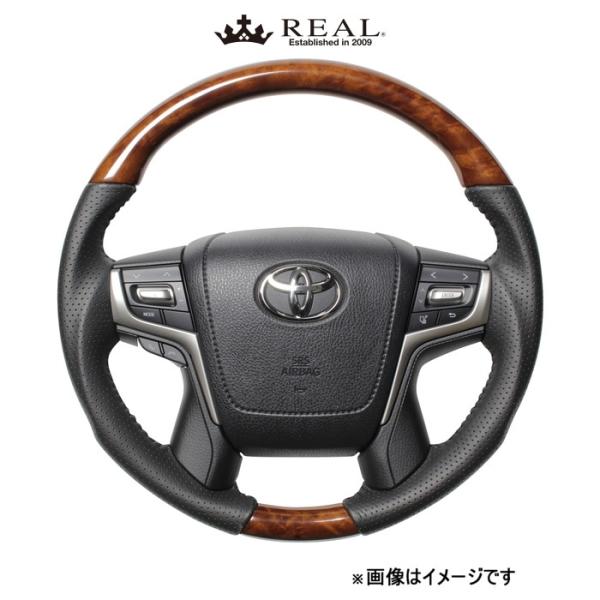 レアル ステアリング オリジナルシリーズ ラウンドシェイプ(42ブラウンウッド)クラウン アスリート 210系 H30-LBW-BK REAL