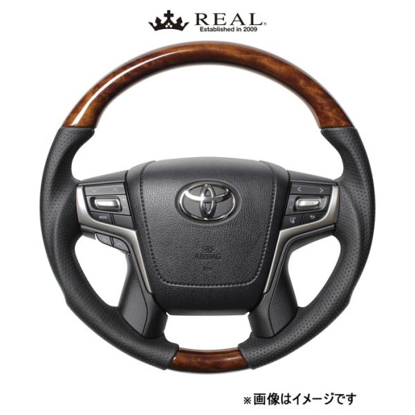 レアル ステアリング プレミアムシリーズ ラウンドシェイプ(42ブラウンウッド)クラウン アスリート 210系 H30P-LBW-BK REAL