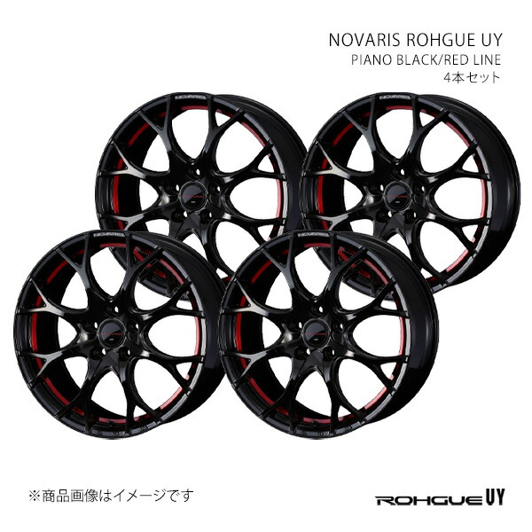 NOVARIS ROHGUE UY ノヴァリス・ローグ ユーワイ ホイール 4本セット 0042168×4 【18×7.0J 5-114.3 INSET47 PIANO BLACK/RED LINE】