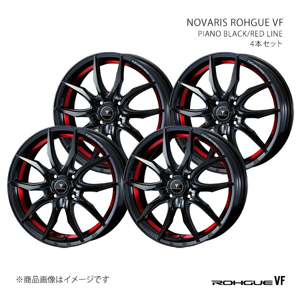 NOVARIS ROHGUE VF ノヴァリス・ローグ ブイエフ ホイール 4本セット 0040062×4 【16×5.0J 4-100 INSET45 PIANO BLACK/RED LINE】
