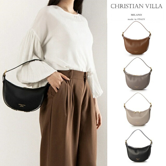 CHRISTIAN VILLA  クリスチャンヴィラ お手々 御徒面子  ハーフムーンバッグ 2WAY ショルダーバッグ レディース イタリア製 牛皮   なめし革 5238