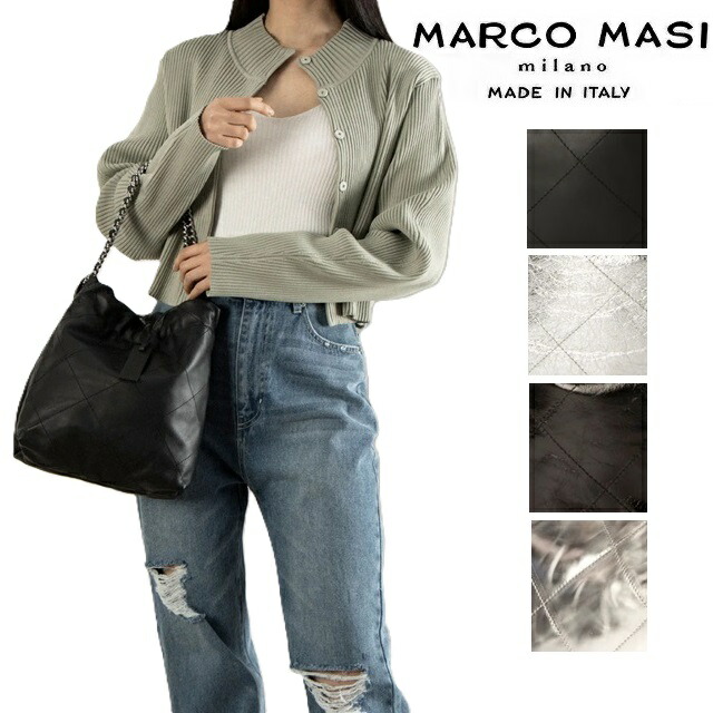 Marco Masi マルコマージ トートバッグ レザー ステッチ チェーンショルダー レディース イタリア製 牛革 本革 3358 ポケット付き 肩掛け 16,704円
