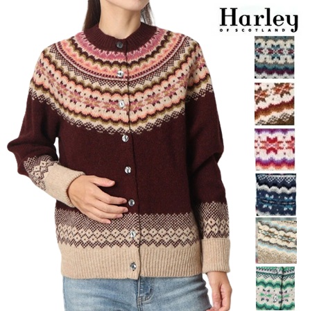 ハーレーオブスコットランド ジレー 3HB Harley of scotland  レディース  L4859/3HB ノース  CREW NECK cardigan 編み物 プルオーバー 雪柄 NOR’EASTERLY  フェアアイル柄
