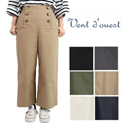 Vent d'ouest バックサテン マリンパンツ Pants VE10461 ワイドパンツ チノ ボタン ゴム入り イージーパンツ カジュアル フレンチ 大きいサイズ|Carre