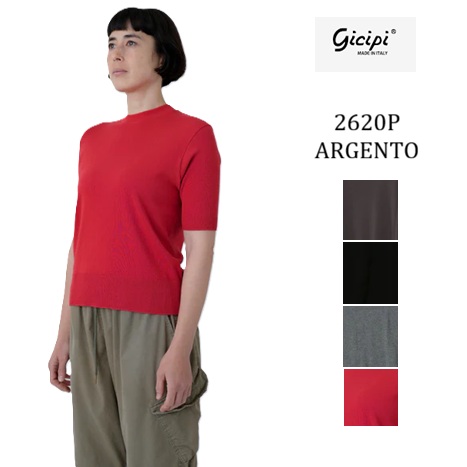GICIPI ジチピ カットソー Tシャツ ５分丈 ニットソー 春夏 レディース セーター 2620P 半袖 イタリア製 トップス ニットソー無地 コットン 綿 ハイゲージニット DOLCE ドルマン ARGENTO