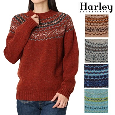 ハーレーオブスコットランド レディース ニット Harley of scotland ノルディック クルーネック CREW NECK SWEATER ニット セーター レディース NOR&rsquo;EASTERLY 雪柄 ハーレー ノルディック柄 ヨーク｜Carre