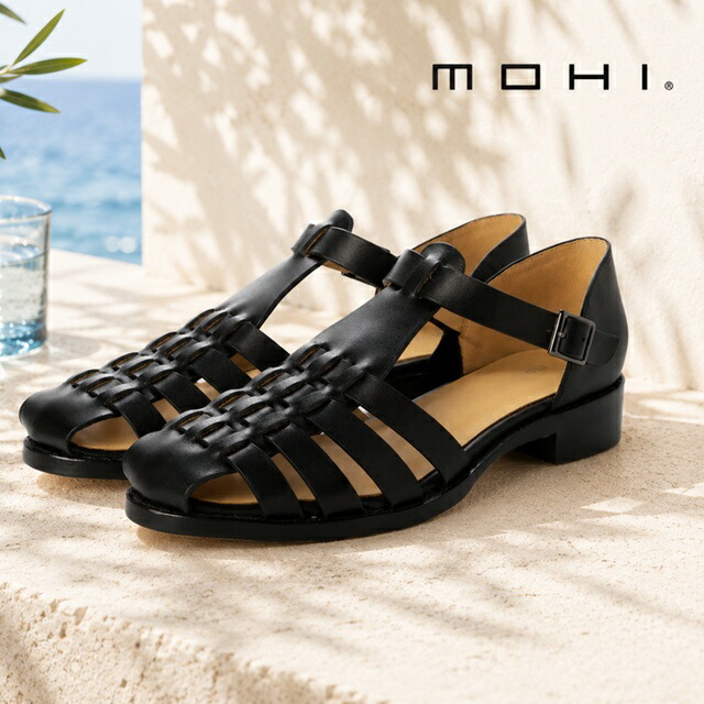 MOHI モヒ グルカサンダル レディース シューズ なめし革 6078 エスパニア製 滑っこい グルカ サンダル 本革滑っこい踵 バックル メッシュ
