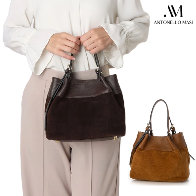 アントネッロ マージ ANTONELLO MASI コンビハンドバッグ バッグ 2WAY ショルダーバッグ レディース イタリア製 牛革 レザー コンビ スェード MARISOL SMALL｜Carre