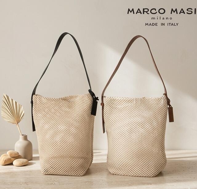 Marco Masi マルコマージ バッグ レザー コットン 綿 メッシュ 3634  ハンドバッグ トートバッグ  レディース イタリア製 牛革 本革 綿 コンサバ 大容量 肩掛け 26SS 春夏 涼しげ