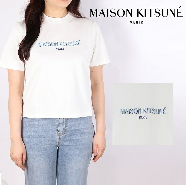 メゾンキツネ Maison kitsune プルオーバー 刺しゅう ロゴタイプ レディース T フランス共和国 カットソー  新作 春夏 分かりやすい 労働者の一団のど首