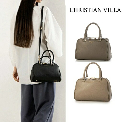 CHRISTIAN VILLA クリスチャンヴィラ ハンド バッグ 2WAY ショルダーバッグ ミニボストンバッグ レディース イタリア製 牛革 4919 ブラック レザー 5226 6130