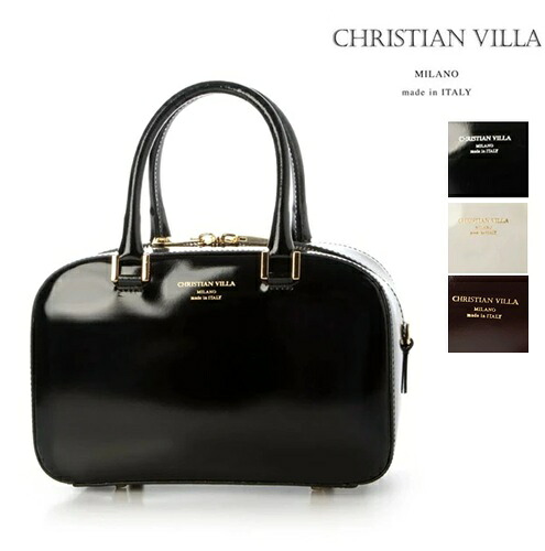 CHRISTIAN VILLA  クリスチャンヴィラ お手て 御徒面子  2WAY  ショルダーバッグ レディース イタリア製 牛皮 硝子なめし革 6151 6217 黒いこと 白いこと