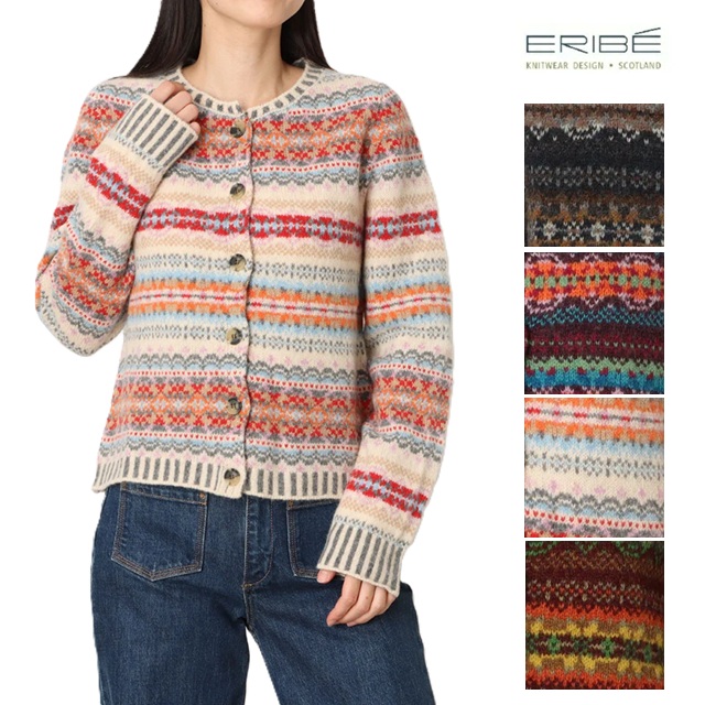 ERIBE エリベ レディース ニット セーター ノルディック クルーネック アルパインカーディガン メリノウール アンゴラ フェアアイルヨークパターン C4199プレゼント 妻 彼女 ギフト