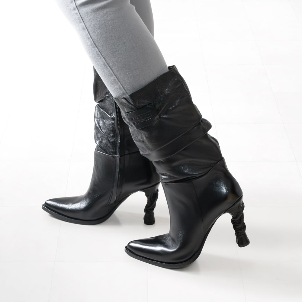 A.S.98レザー ジッパーブーツ 黒 A.S.98 ブーツ エアーステップ98 センタージップチャンキーミドル