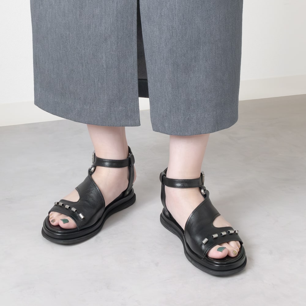 【期間限定30%off】A.S.98 [エアーステップ98]カッティングデザインベルトサンダル5S B60016 NERO ブラックインポート / 本革 / トレンド / 歩きやすい / セレクト / レザー / モード / ｜CARROT