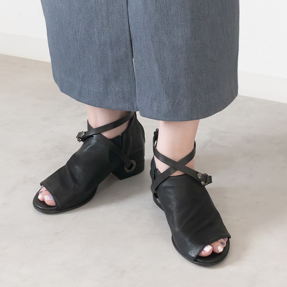【期間限定20%off】A.S.98 [エアーステップ98]ナローアンクルストラップサンダル6S C34002 NERO ブラックインポート / 本革 / チャンキー / 太ヒール / セレクト / レザー / モード / ｜CARROT