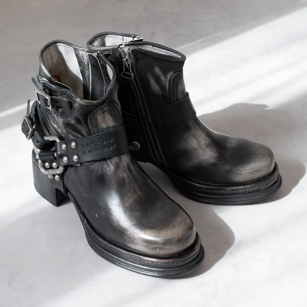A.S.98 [エアーステップ98] リングブーツベルトショートブーツ 5A B52218 ICE/NERO グレー インポート / 本革 / ベルト / バイカー / セレクト / ファスナー / チャンキー /