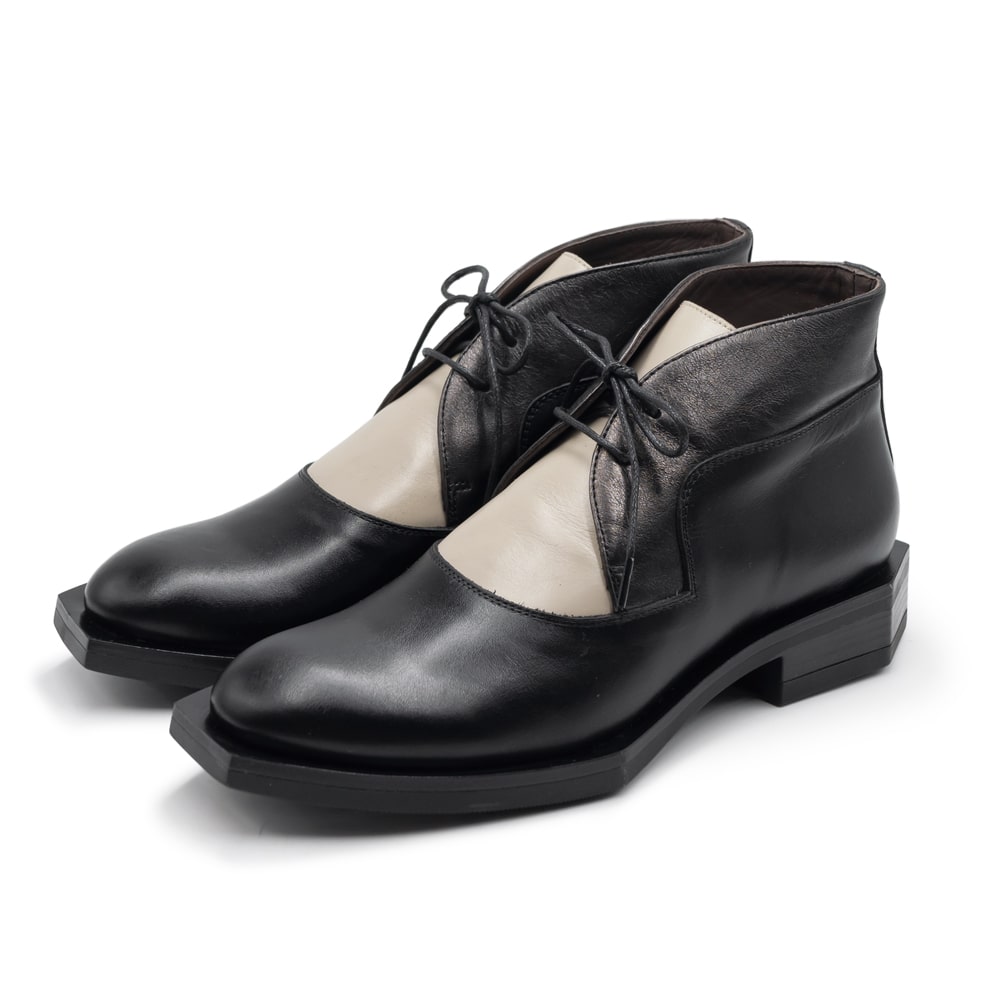 LE BOHEMIEN [ボヘミアン]バイカラダービーアンクルシューズ4A K44 4L BLACK 黒いこと本革 / はたご屋界面 / なめし革 / 置き目踵 / 分かりやすい / 流行り物 /