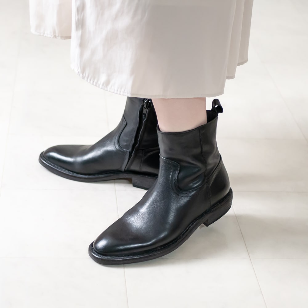 MOMA [モマ] サイドジップローヒールレザーショートブーツ 22A 1cw 349 NERO ブラック インポート / 本革 / アンクル / ファスナー / モード /