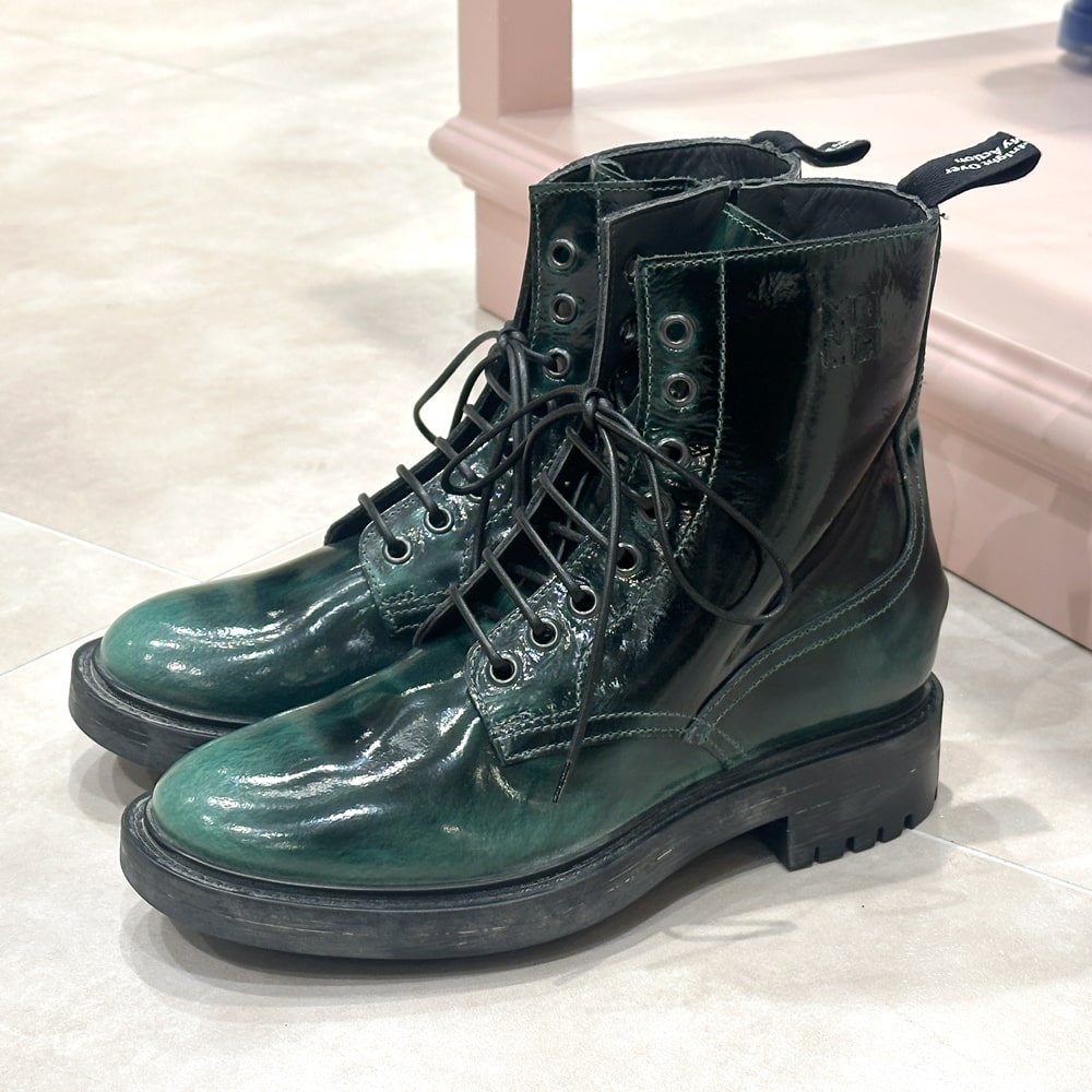 MOMA [モマ] プルアップエナメルカラーレースアップブーツ 5A 80506 VERDE グリーン インポート / 本革 / ビンテージ風 / セレクト / モード / ショート / ファスナー /