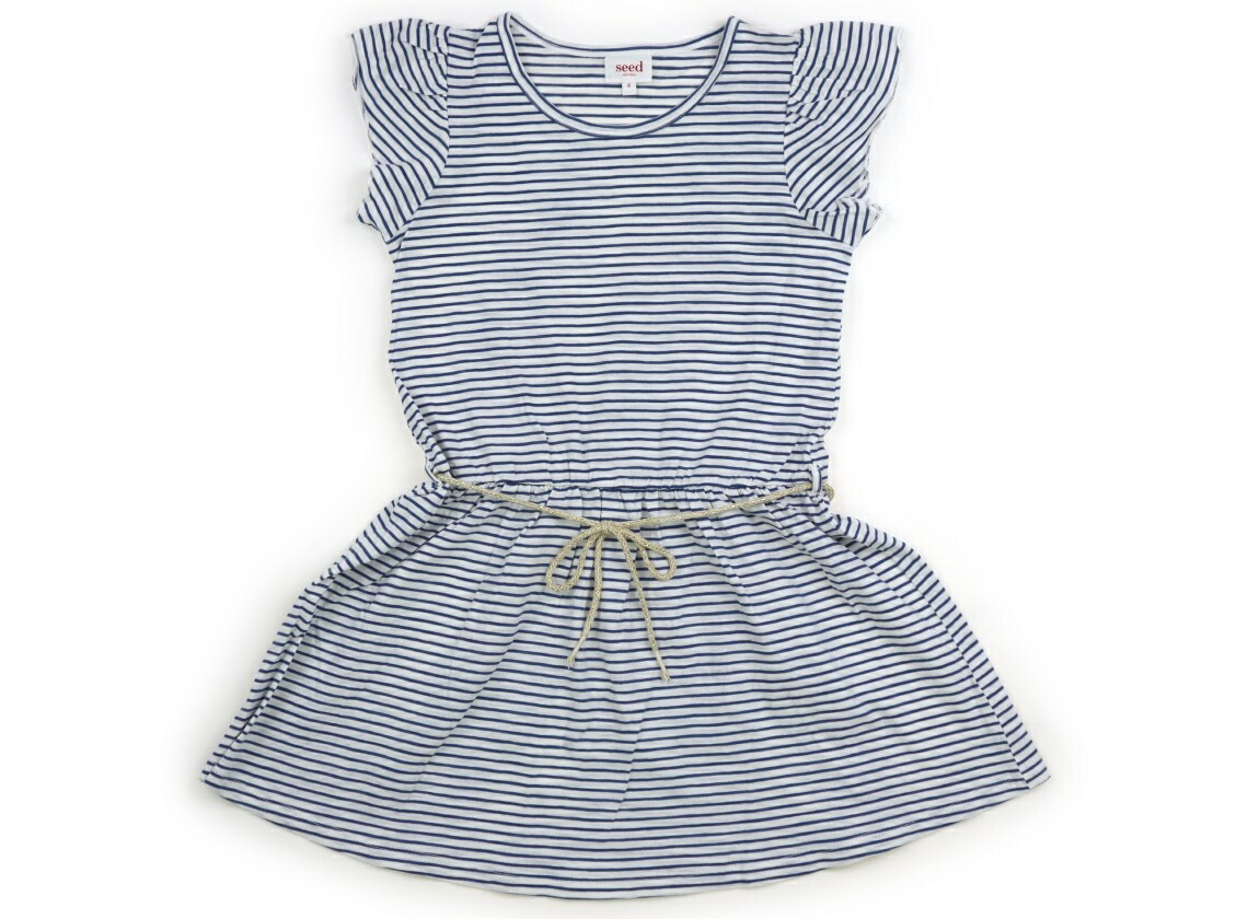 シード Seed ワンピース 140 女の子 ブルー・ホワイトボーダー 子供服 ベビー服 キッズ アウトレット ユーズド 【中古】キッズ・ベビー・マタニティ画像