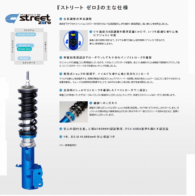 人気魅力的な価格 Cusco クスコ ｓｔｒｅｅｔ コルト ｚeroストリート ゼロ 全長調整式車高調 リヤ減衰力固定 アッパーマウントレススイフトスポーツ アクセラ Ht81s カーショップナガノ２号店 アルファード 代引受付不可 メーカー直送品 週間売れ筋衝撃価格