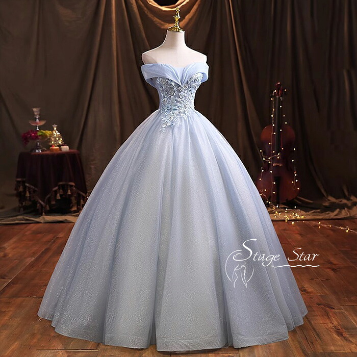 【全品最大25％OFF】 カラードレス ブルー ロングドレス 結婚式 二次会 発表会 演奏会 ウェディングドレス ウエディングドレス オフショルダー 花嫁 前撮り 上品 イブニングドレス コンサート パーティードレス ブライダル 披露宴 舞台演出衣装 編み上げ