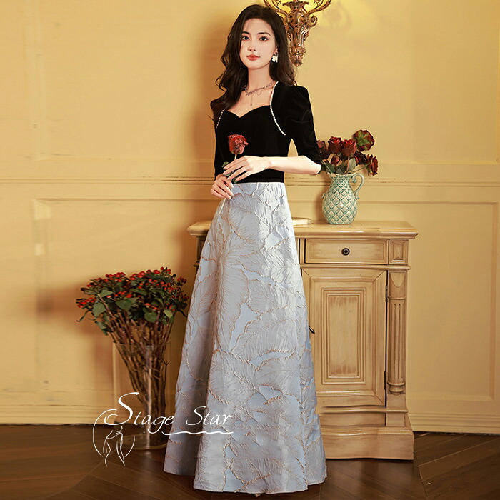 【全品最大25％OFF】 パーティードレス 結婚式 ワンピース ドレス 大きいサイズ 袖あり フォーマル ロング丈 ロングドレス 二次会 披露宴 お呼ばれ 上品 膝下 イブニングドレス カクテルドレス 体型カバー 40代 30代 20代 50代 ジャガード フレア ベロア ベルベット｜ステージスター