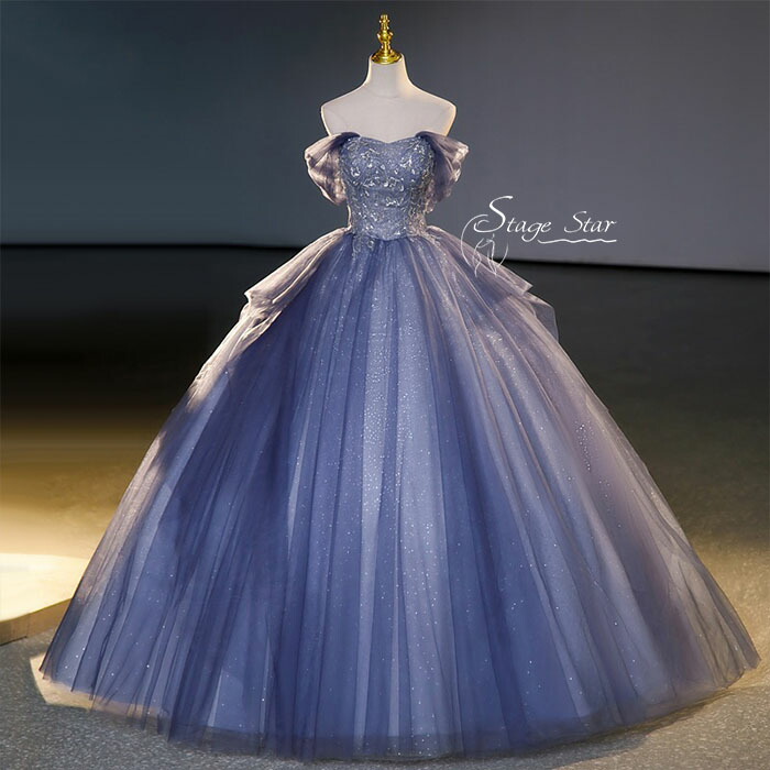 【全品最大25％OFF】 カラードレス ブルー ロングドレス 結婚式 二次会 発表会 演奏会 ウェディングドレス ウエディングドレス 花嫁 前撮り 上品 プリンセスドレス 編み上げ コンサート パーティードレス ブライダル 披露宴 舞台演出衣装 プリンセスラインドレス