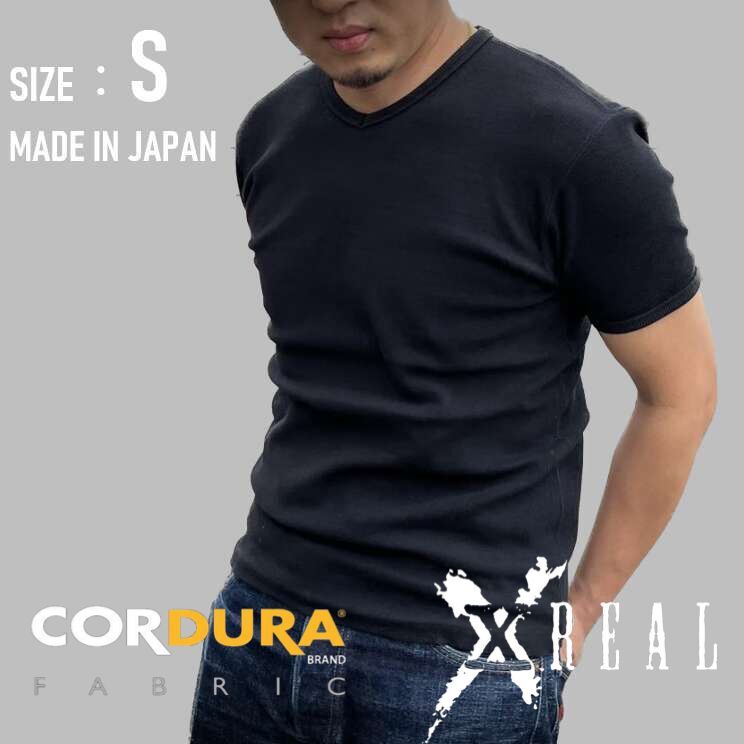 XREAL 超厚手 日本製 無地 Tシャツ ヘビーオンス ｔシャツ コーデュラ CORDURA・・ 生地 黒無地 S 13.5OZ スリムタイプ ヘビーウェイト アメカジ アウトドア 洗濯タグ類なしで低刺激