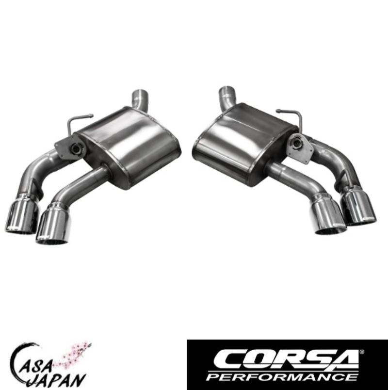 Corsa シボレー カマロ ZL1 SS 6.2L NPPバルブ付き 4inチップ4本 2016~2024年 ACTIVE アクセルバック マフラー エキゾースト T304ステンレス ポリッシュデュアルウォールスラッシュカットチップ コルサ +BS|カーサジャパン