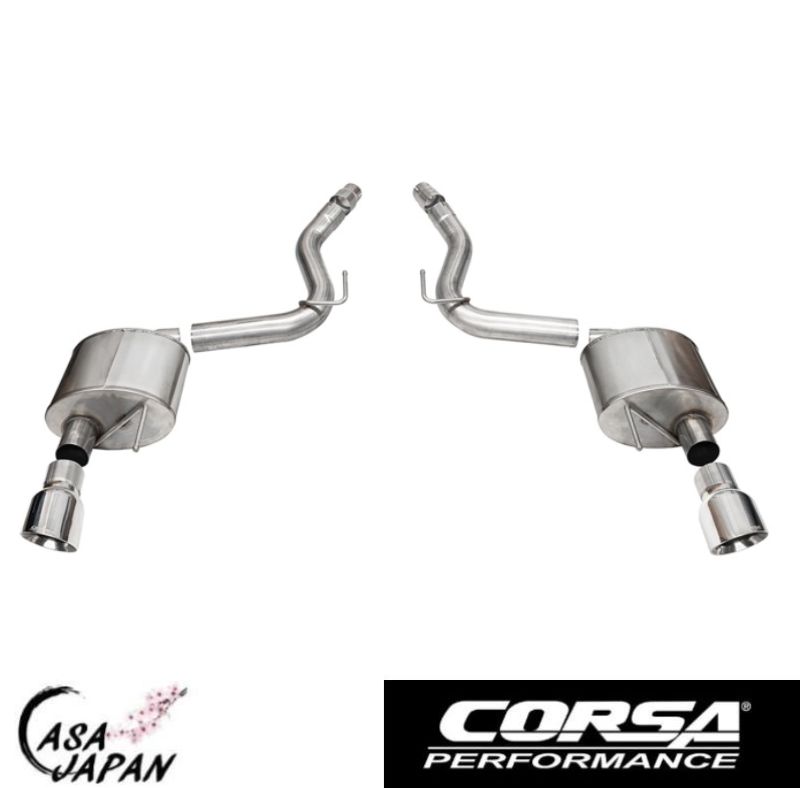 Corsa フォード マスタング GT 5.0L V8 アクティブ無し用 2024年~ クーペ ・ファストバック SPORT アクセルバック マフラー エキゾースト T304ステンレス ポリッシュスラッシュカットチップ コルサ +BS