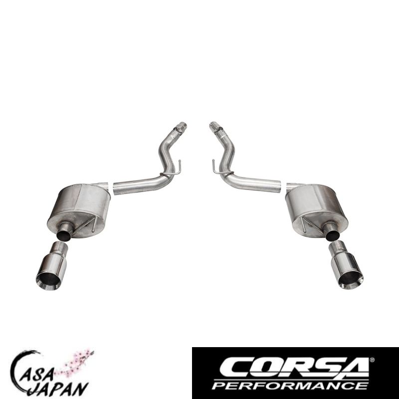 Corsa フォード マスタング GT 5.0L V8 アクティブ無し用 2024年～ クーペ ・ファストバック TOURING アクセルバック マフラー エキゾースト T304ステンレス ポリッシュストレートカットチップ コルサ +BS｜カーサジャパン