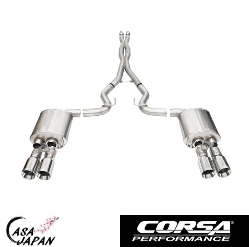 Corsa フォード マスタング GT 5.0L V8 アクティブ付き用 2024年～ クーペ ・ファストバック XTREME キャットバック マフラー エキゾースト T304ステンレス ポリッシュストレートカットチップ コルサ +BS｜カーサジャパン