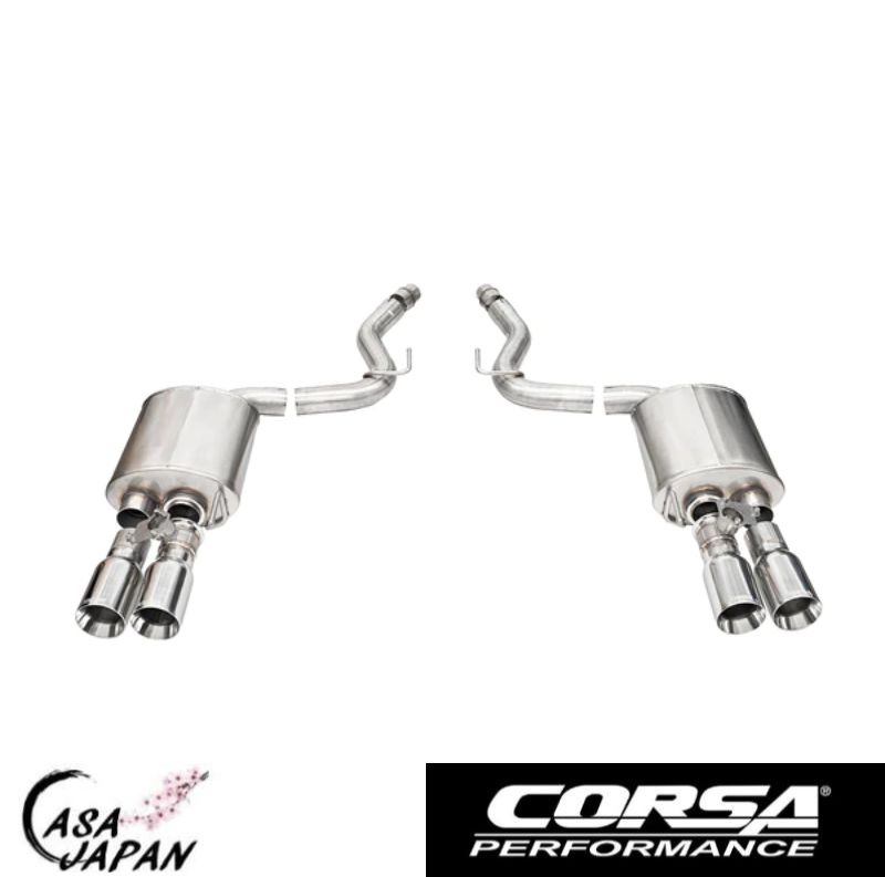 Corsa フォード マスタング GT 5.0L V8 アクティブ付き用 2024年～ クーペ ・ファストバック SPORT アクセルバック マフラー エキゾースト T304ステンレス ポリッシュストレートカットチップ コルサ +BS