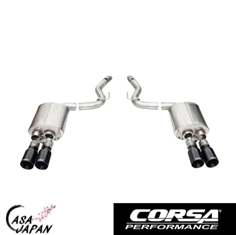 Corsa フォード マスタング GT 5.0L V8 アクティブ付き用 2024年～ クーペ ・ファストバック SPORT アクセルバック マフラー エキゾースト T304ステンレス ブラックストレートカットチップ コルサ +BS