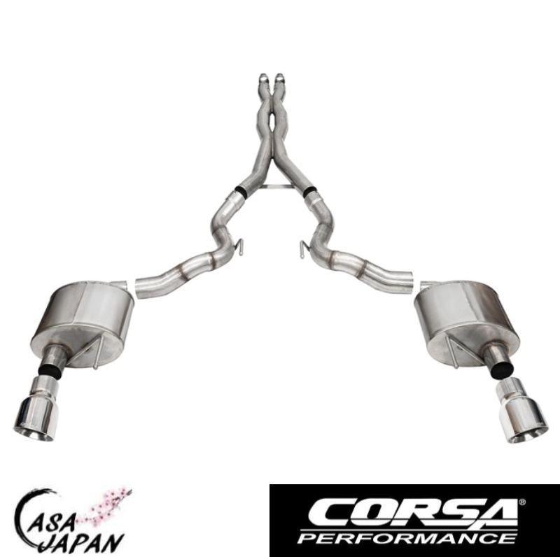 Corsa フォード マスタング GT コンバーチブル 5.0L V8 バルブ無し用 2024年~ XTREME キャットバック マフラー エキゾースト T304ステンレス ポリッシュデュアルウォール スラッシュカットチップ コルサ +BS|カーサジャパン