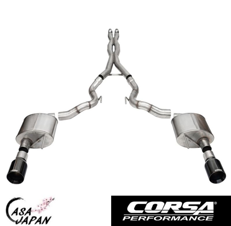 Corsa フォード マスタング GT コンバーチブル 5.0L V8 バルブ無し用 2024年～ XTREME キャットバック マフラー エキゾースト T304ステンレス ブラックPVDデュアルウォールストレートカットチップ コルサ +BS