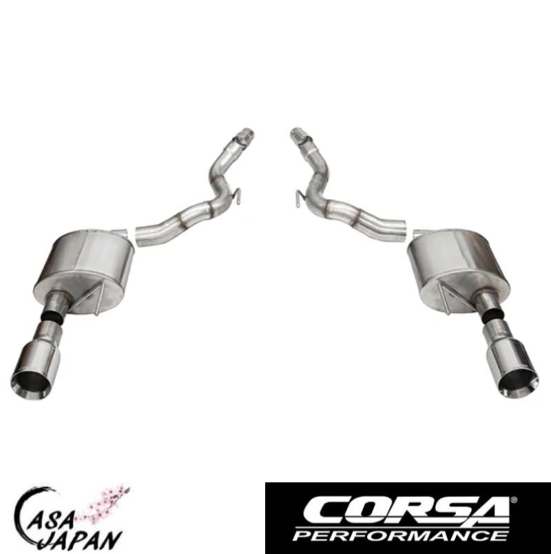 Corsa フォード マスタング GT コンバーチブル 5.0L V8 バルブ無し用 2024年~ SPORT アクセルバック マフラー エキゾースト T304ステンレス ポリッシュデュアルウォールストレートカットチップ コルサ +BS|カーサジャパン