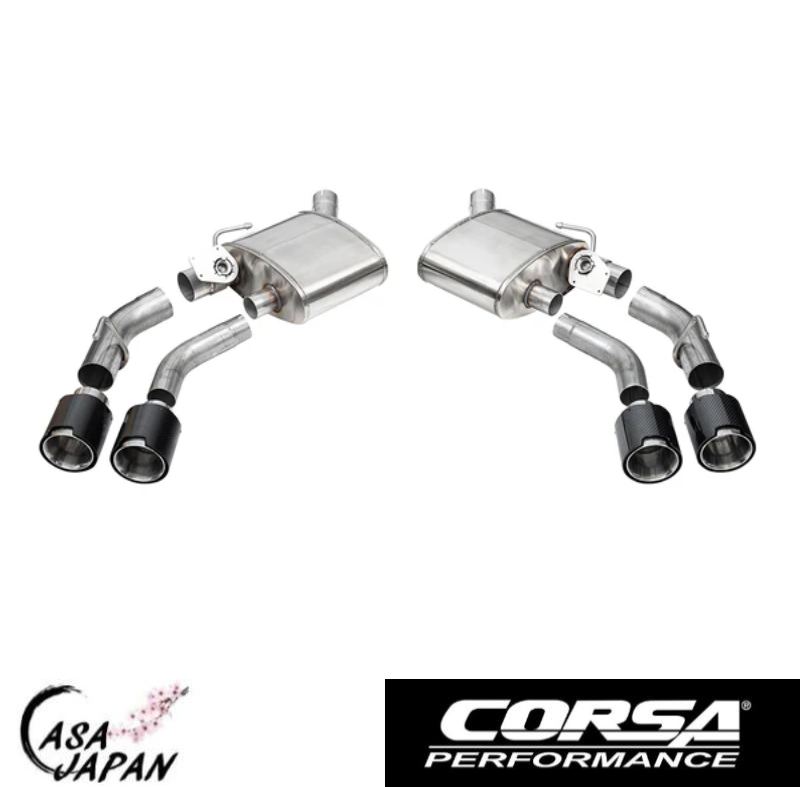 Corsa シボレー カマロ ZL1 SS 6.2L NPPバルブ付き 4.5inチップ4本 2016~2024年 ACTIVE アクセルバック マフラー エキゾースト T304ステンレス ポリッシュ・カーボンデュアルウォールストレートカットチップ コルサ +BS