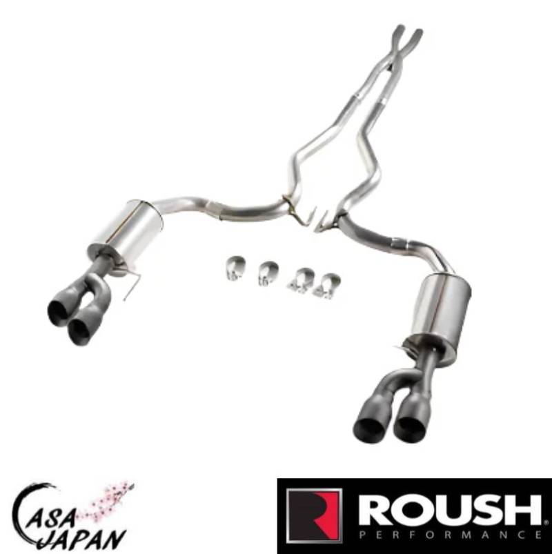 Roush フォード マスタング Mustang 5.0L V8 2018~2022年 キャットバック エキゾースト マフラー ステンレス ラウシュ ブラックチップ +BS