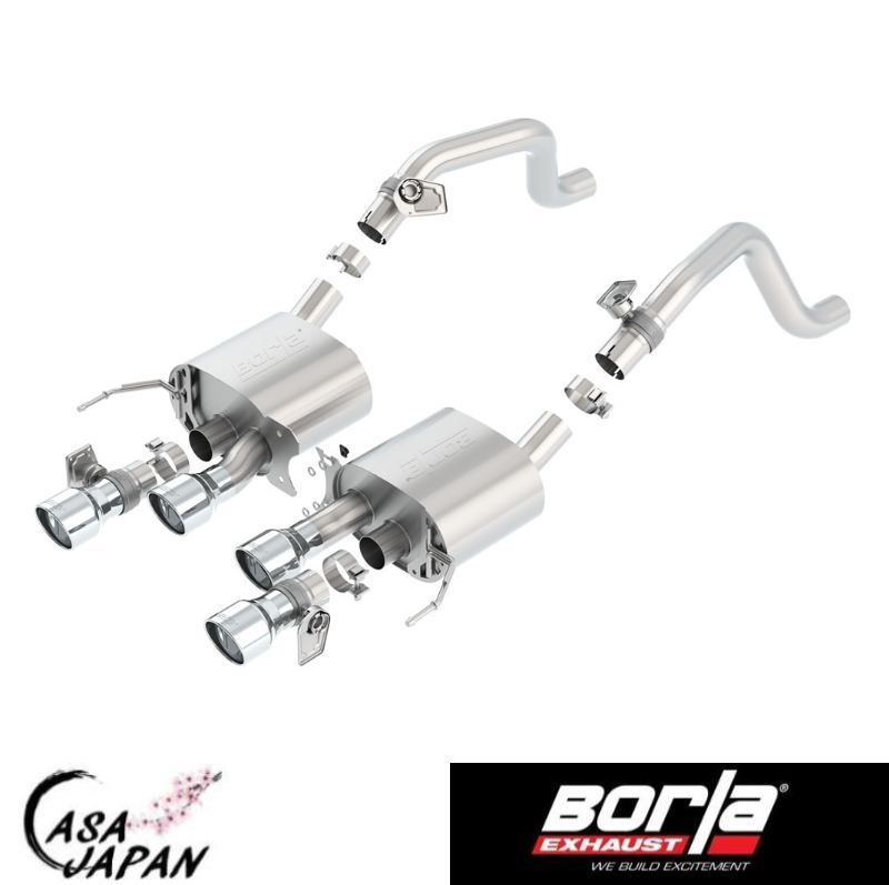 Borla シボレー コルベット C7 6.2L V8 2014~2019年 RWD AT/MT 2ドア AFM-NPPバルブ付き アクセルバック S-Type マフラー エキゾースト T304ステンレス ポリッシュチップ ボーラ +BS