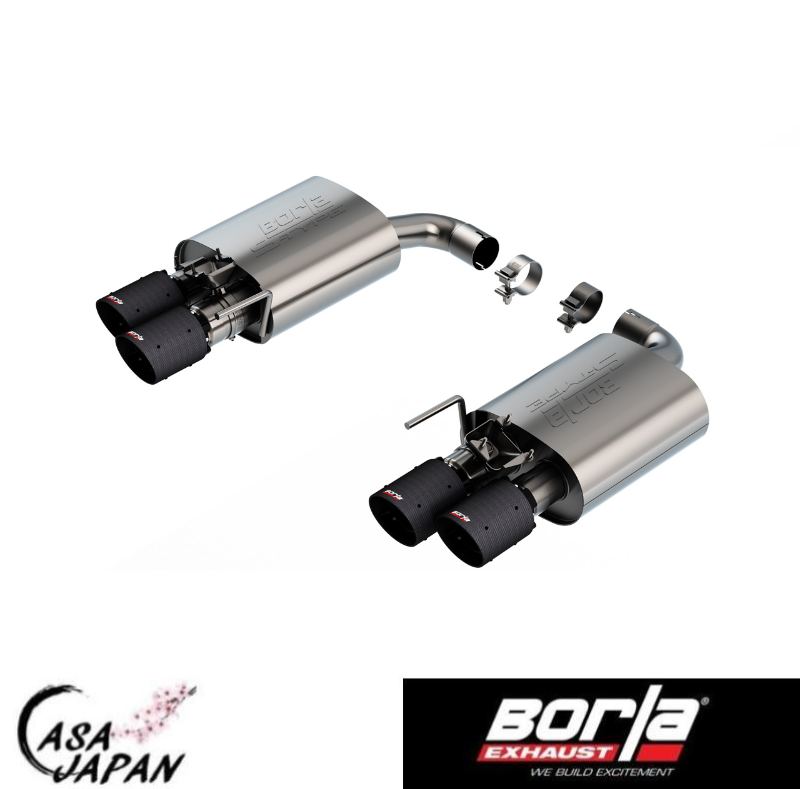 Borla フォード マスタング GT 5.0L V8 クーペ・コンバーチブル アクティブバルブ付き 出口4本 2024年~ S-Type アクセルバック マフラー エキゾースト T304ステンレス カーボンファイバーチップ ボーラ +BS|カーサジャパン